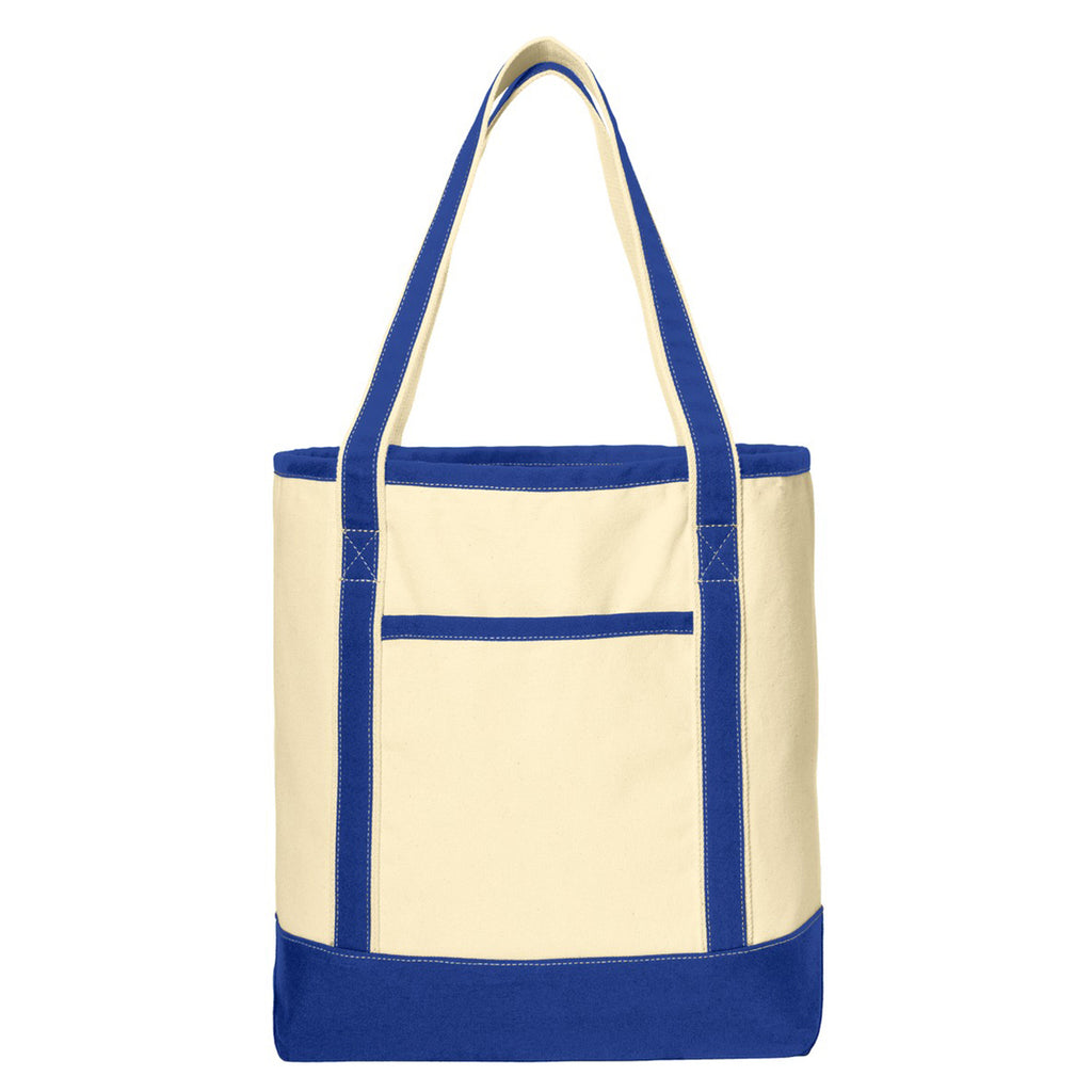 Port Authority Natural/True Royal Large Cotton Canvas Boat Tote