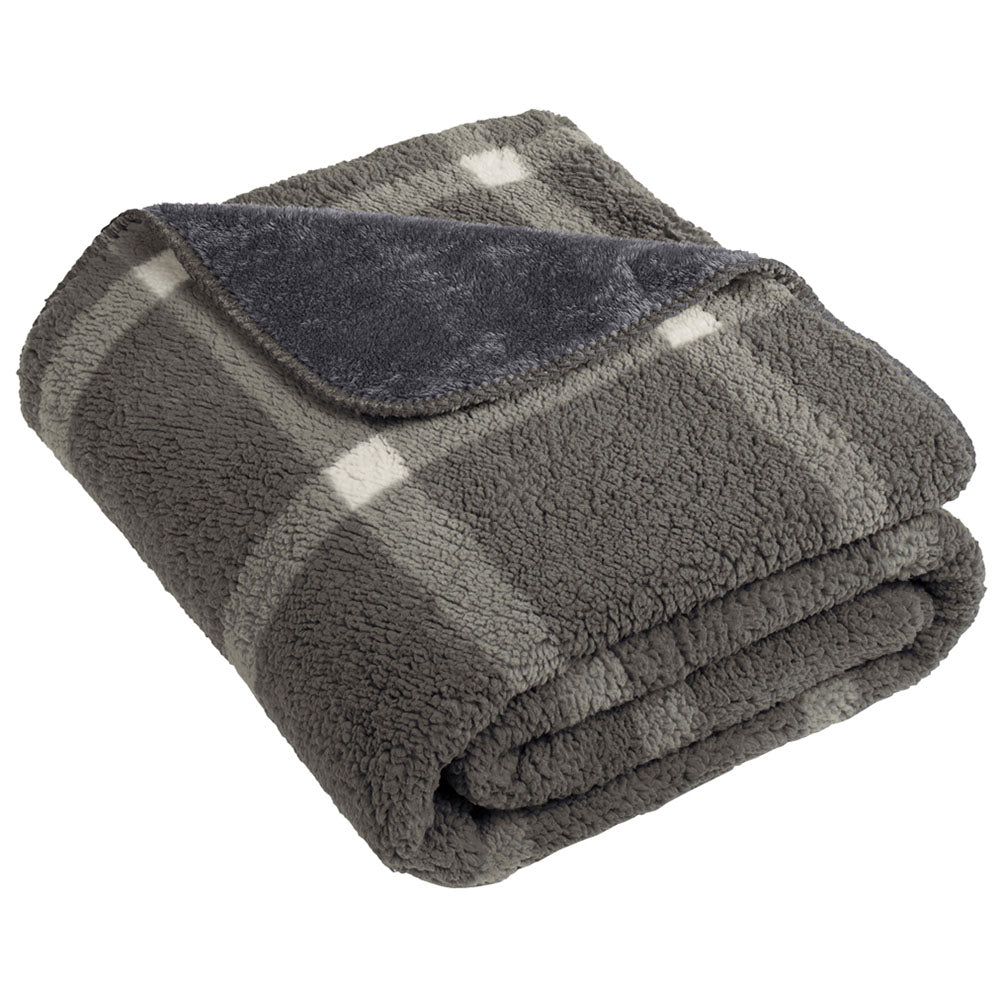 Port Authority Marshmallow Grey Window Pane Double Sided Sherpa Plush