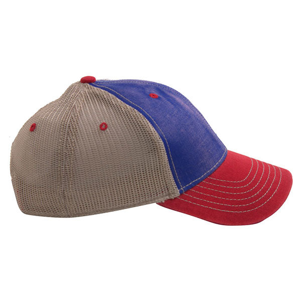 AHEAD University Tour Blue/University Cardinal 3 Tone Tea Stained Mesh Back Cap