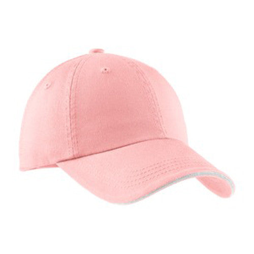 Port Authority C830 Sandwich Bill Cap with Striped Closure - Light Pink/White