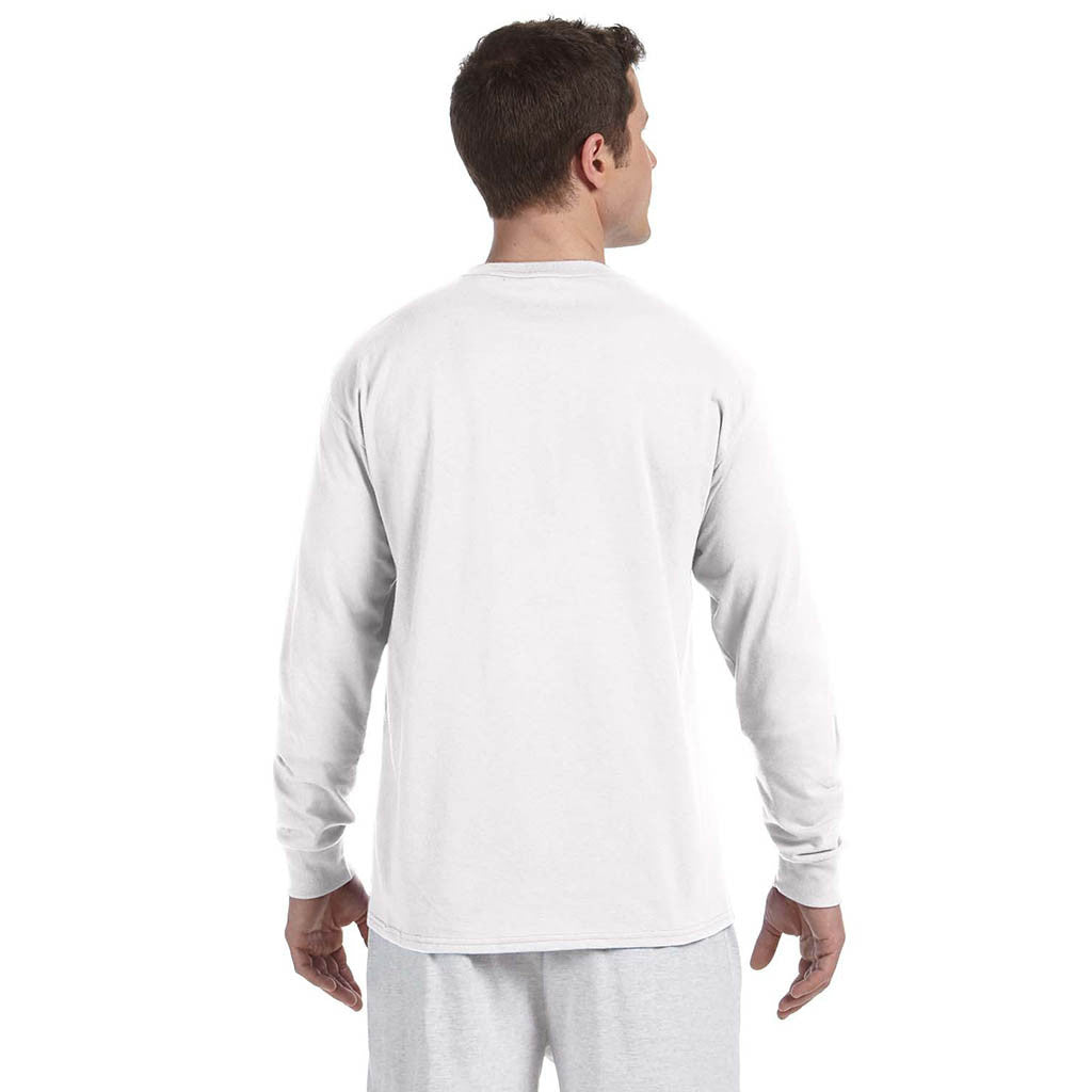 Champion Men\'s 5.2 L/S White T-Shirt oz Tagless