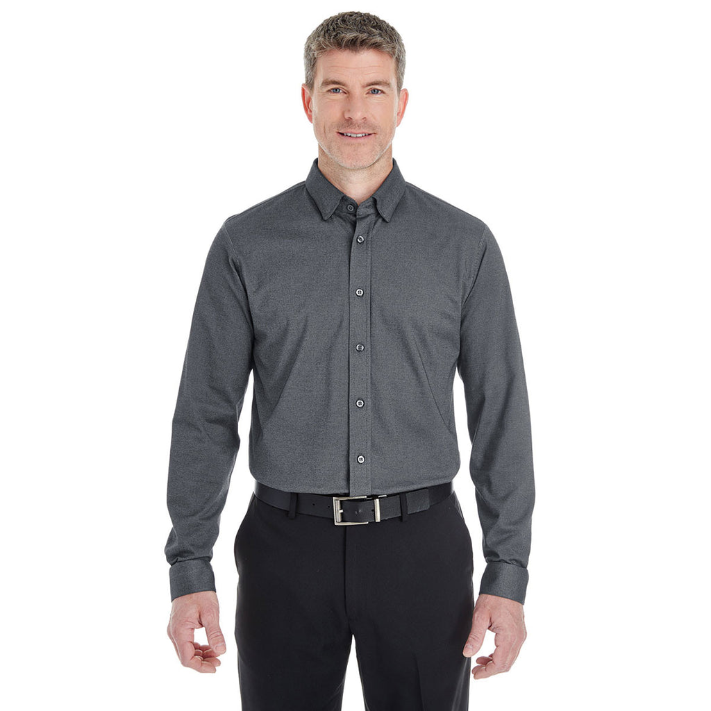 Devon & Jones Men's Dark Grey Heather Central Cotton Blend Melange Button Down