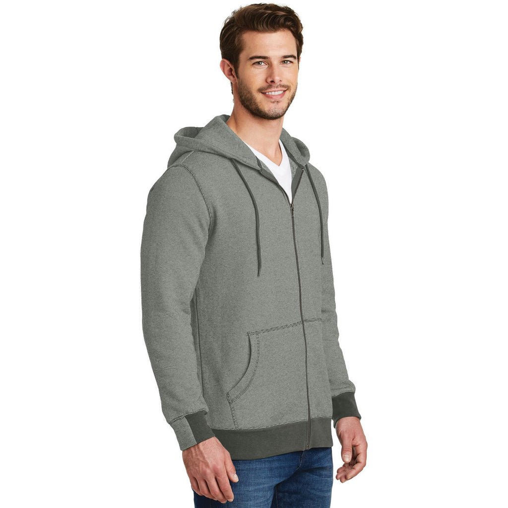 District Made Men's Light Grey/White Mini Stripe Full-Zip Hoodie