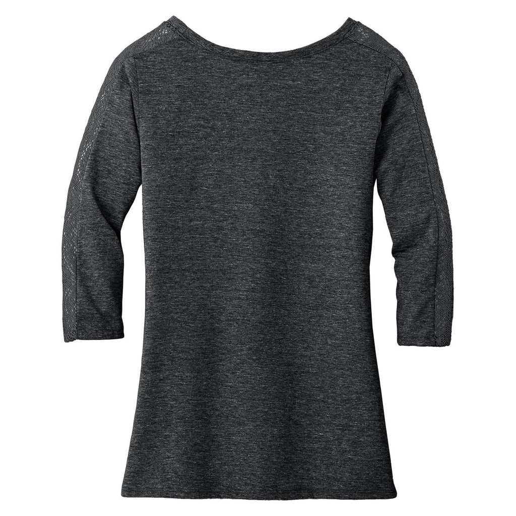 District Made Women's Charcoal Heather Tri-Blend Lace 3/4-Sleeve Tee