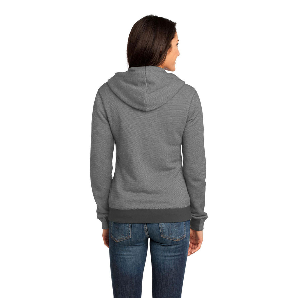 District Made Women's Light Grey/White Mini Stripe Full-Zip Hoodie