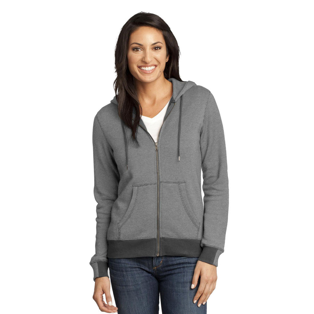 District Made Women's Light Grey/White Mini Stripe Full-Zip Hoodie