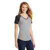 District Women's Black/Light Heather Grey Mesh Sleeve V-Neck Tee