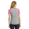 District Women's True Pink/Light Heather Grey Mesh Sleeve V-Neck Tee