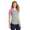 District Women's True Pink/Light Heather Grey Mesh Sleeve V-Neck Tee