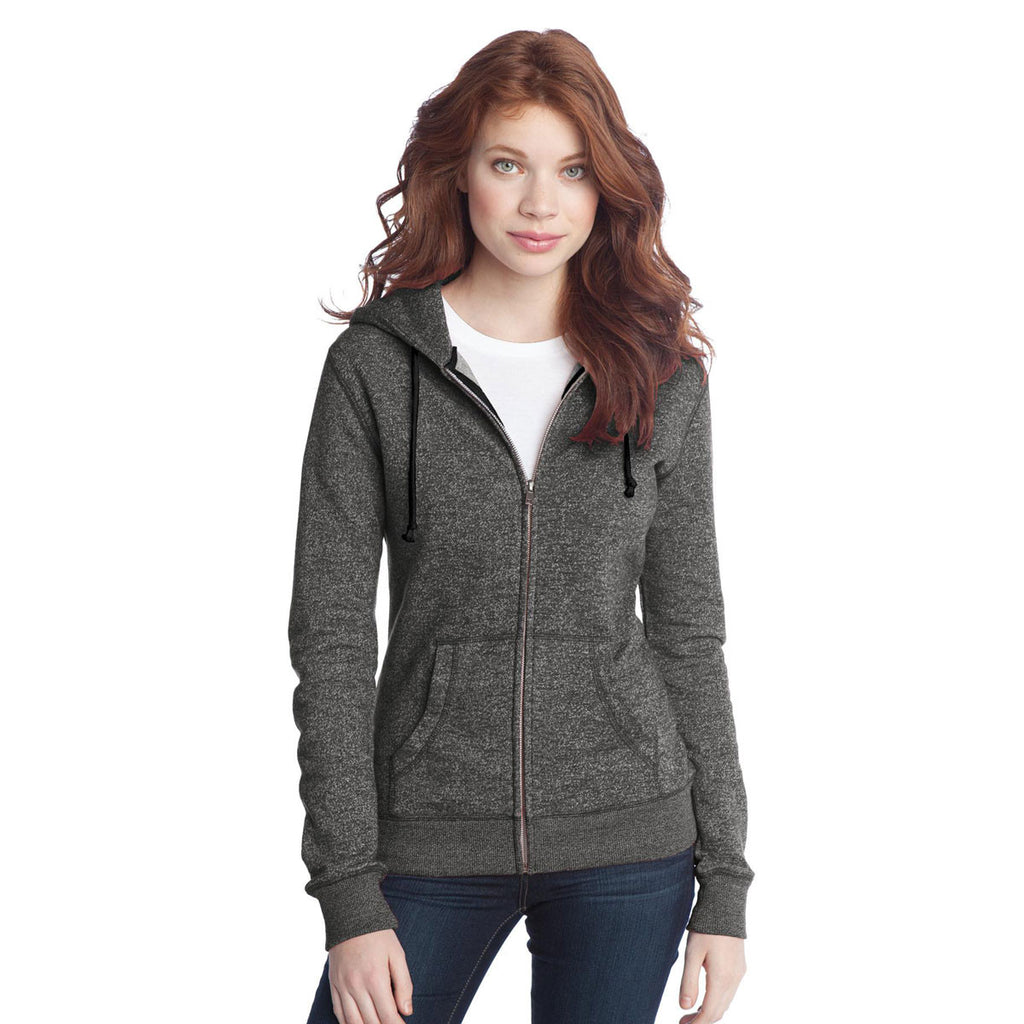 District Women's Marled Black Marled Fleece Full-Zip Hoodie