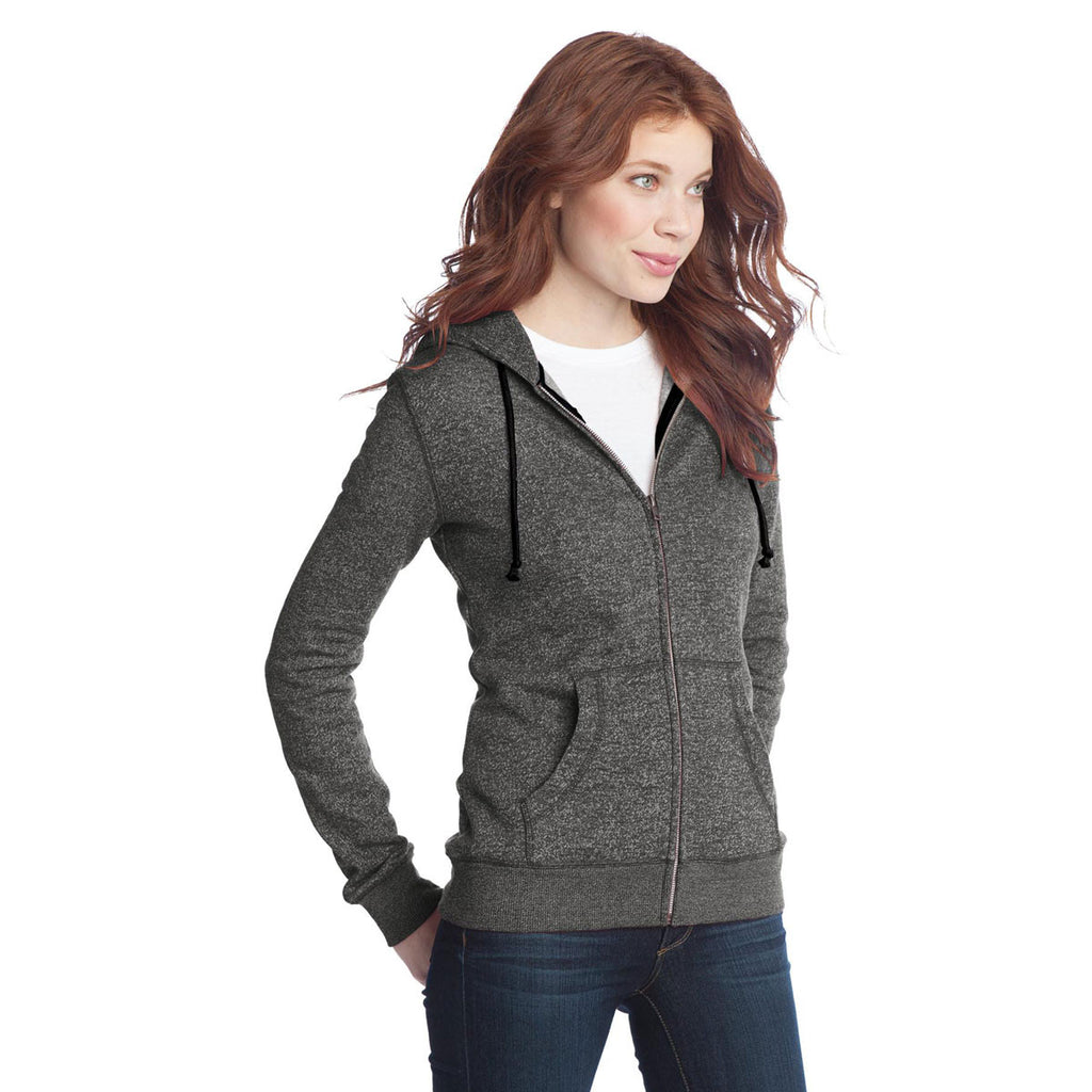 District Women's Marled Black Marled Fleece Full-Zip Hoodie