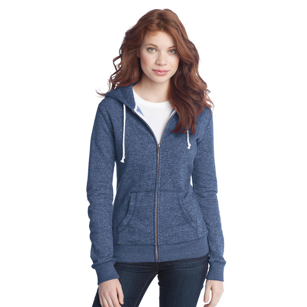 District Women's Marled Storm Blue Marled Fleece Full-Zip Hoodie