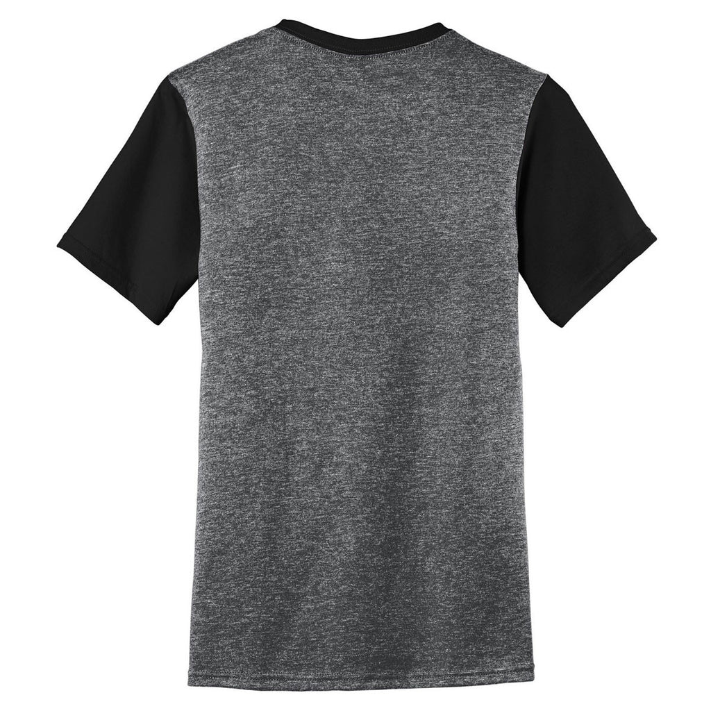 District Men's Heathered Charcoal/Black Very Important Tee with Contrast Sleeves and Pocket