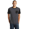 District Men's Heathered Charcoal/Black Very Important Tee with Contrast Sleeves and Pocket