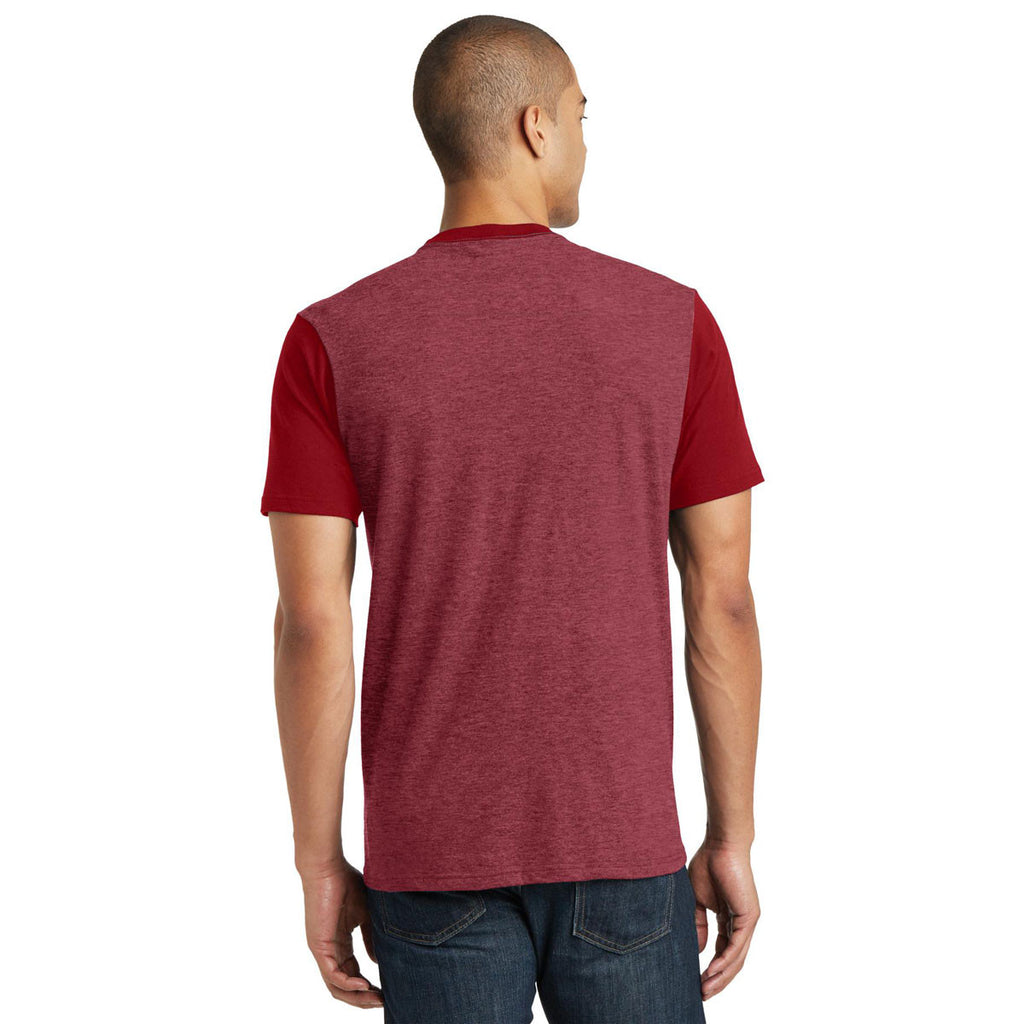 District Men's Heathered Red/Classic Red Very Important Tee with Contrast Sleeves and Pocket