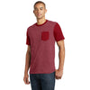 District Men's Heathered Red/Classic Red Very Important Tee with Contrast Sleeves and Pocket