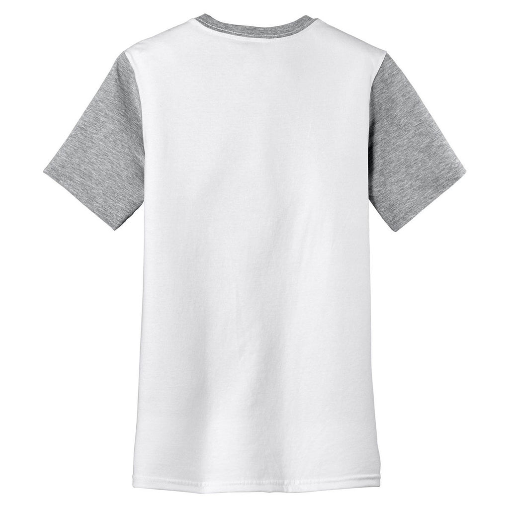 District Men's White/Light Heather Grey Very Important Tee with Contrast Sleeves and Pocket