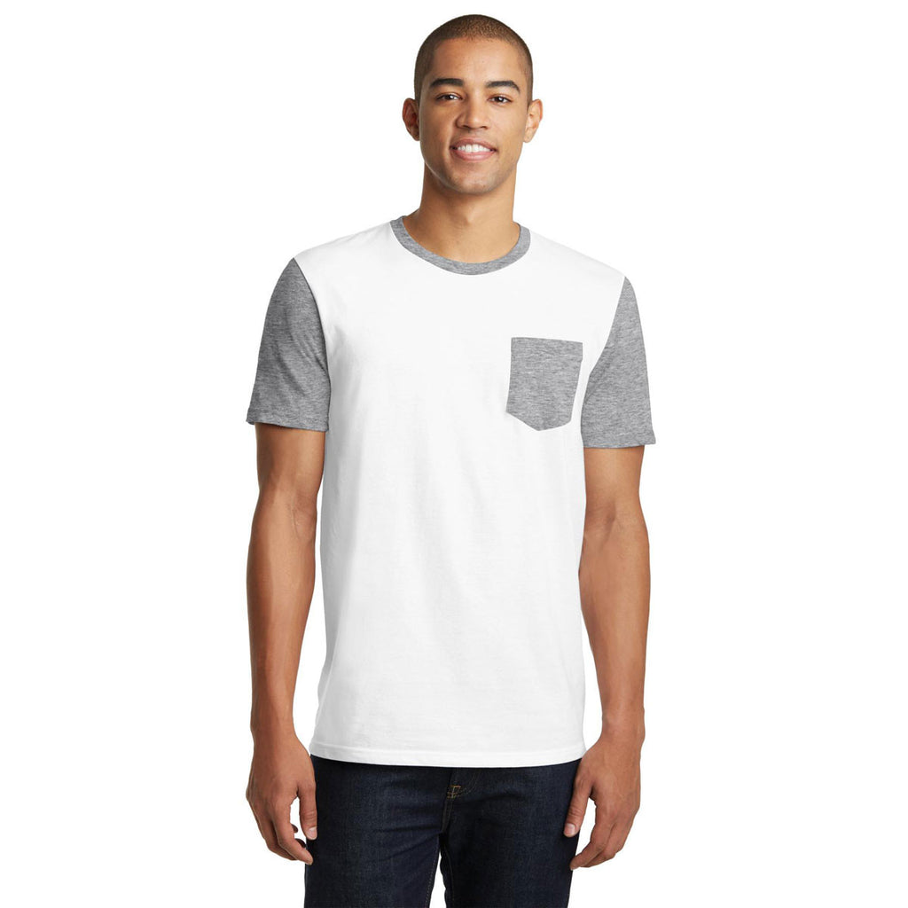 District Men's White/Light Heather Grey Very Important Tee with Contrast Sleeves and Pocket