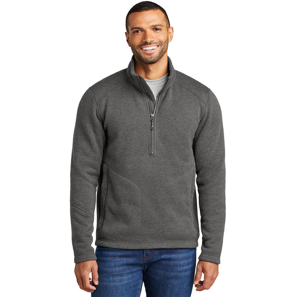 Port Authority Men's Grey Smoke Heather Arc Sweater Fleece 1/4 Zip