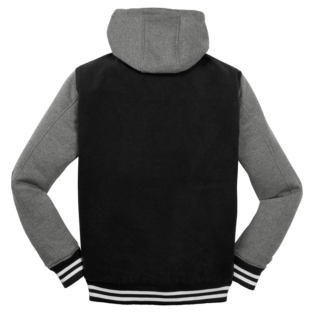 Men's Grey/Black Vintage Varsity Hooded Letterman Jacket