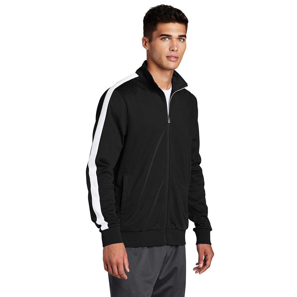 Sport-Tek Men's Black/White Tricot Track Jacket