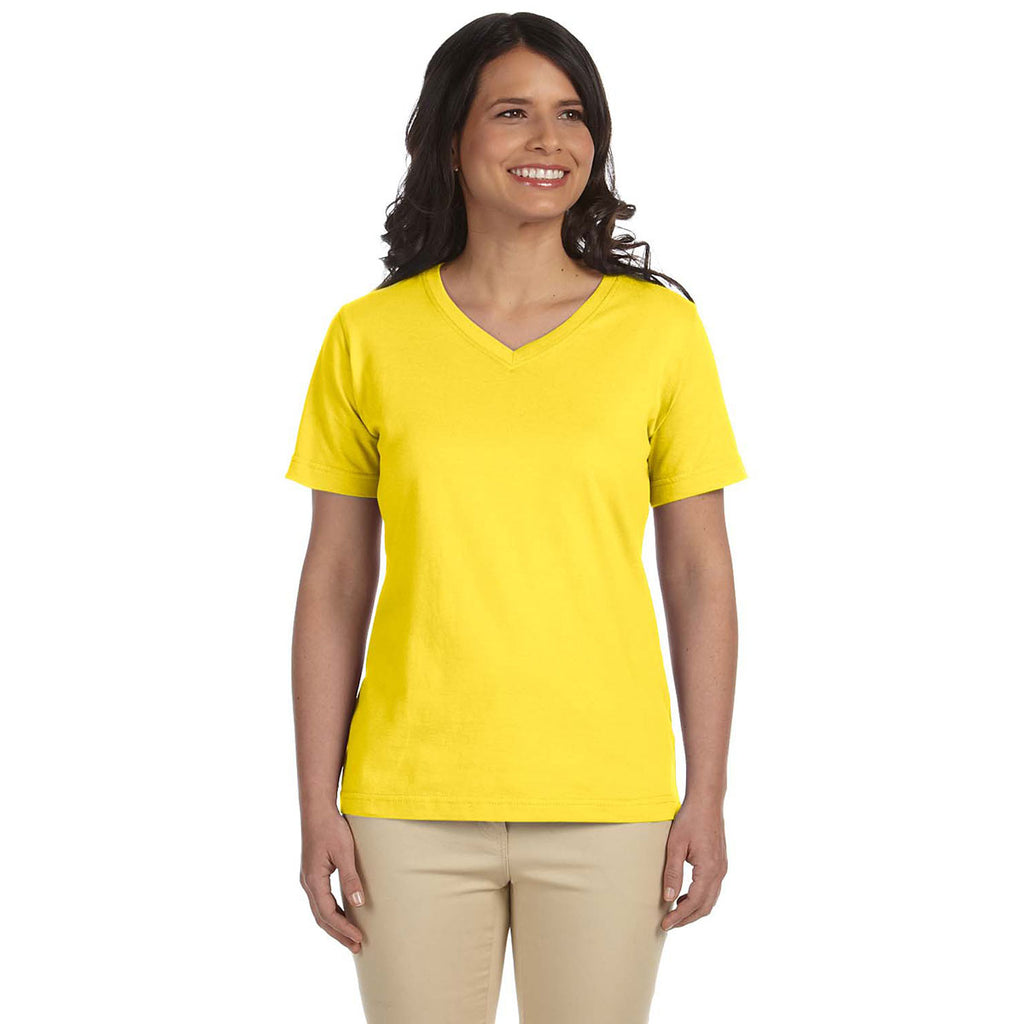 LAT Women's Yellow V-Neck Premium Jersey T-Shirt