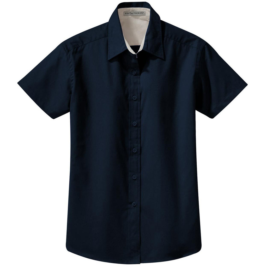 Port Authority Women's Navy/Light Stone Short Sleeve Easy Care Shirt