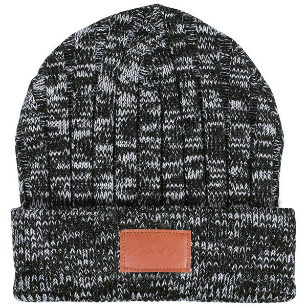 Custom Leeman Grey Heathered Knit Cuffed Rib Beanie | Branded Beanies