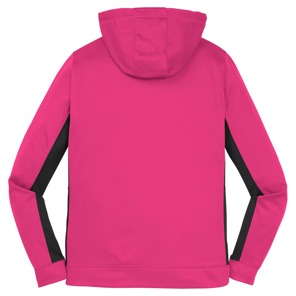 Women\'s Neon Sport-Tek Fleece Pink/Black Hooded Sport-Wick Colorblock