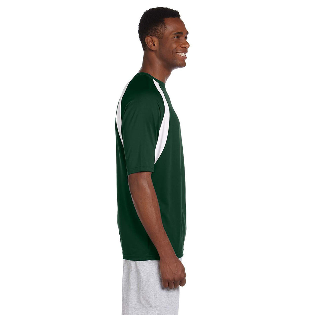 Harriton Men's Dark Green/White 4.2 oz. Athletic Sport Colorblock T-Shirt