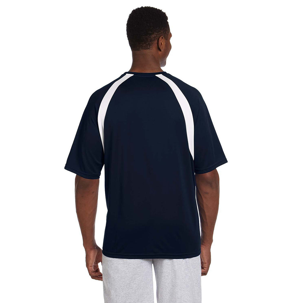 Harriton Men's Navy/White 4.2 oz. Athletic Sport Colorblock T-Shirt