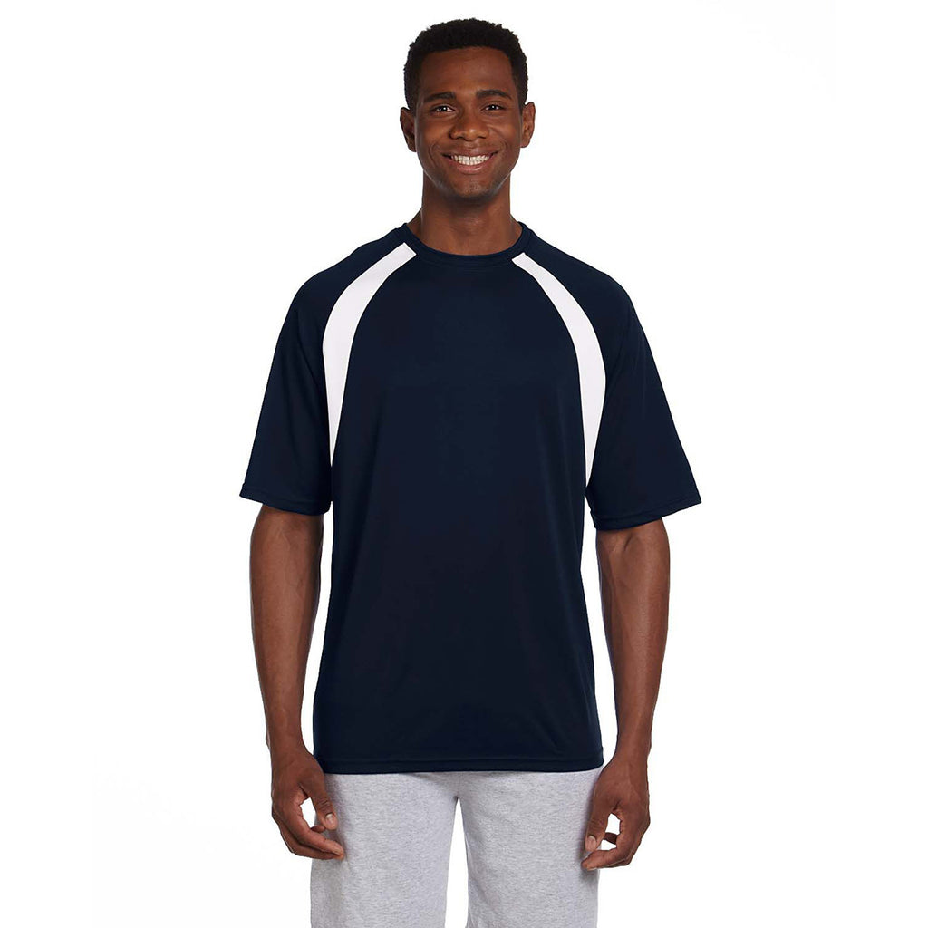 Harriton Men's Navy/White 4.2 oz. Athletic Sport Colorblock T-Shirt