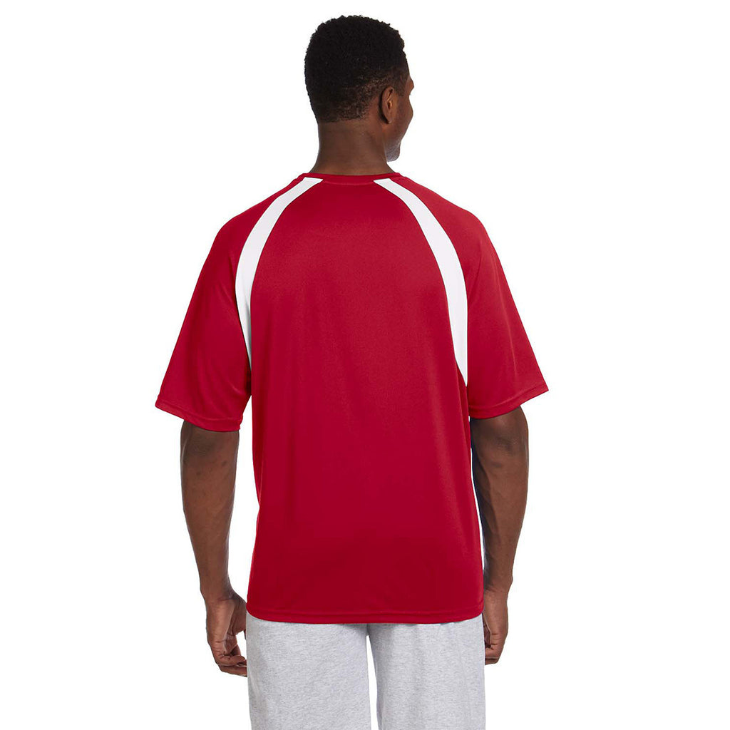 Harriton Men's Red/White 4.2 oz. Athletic Sport Colorblock T-Shirt