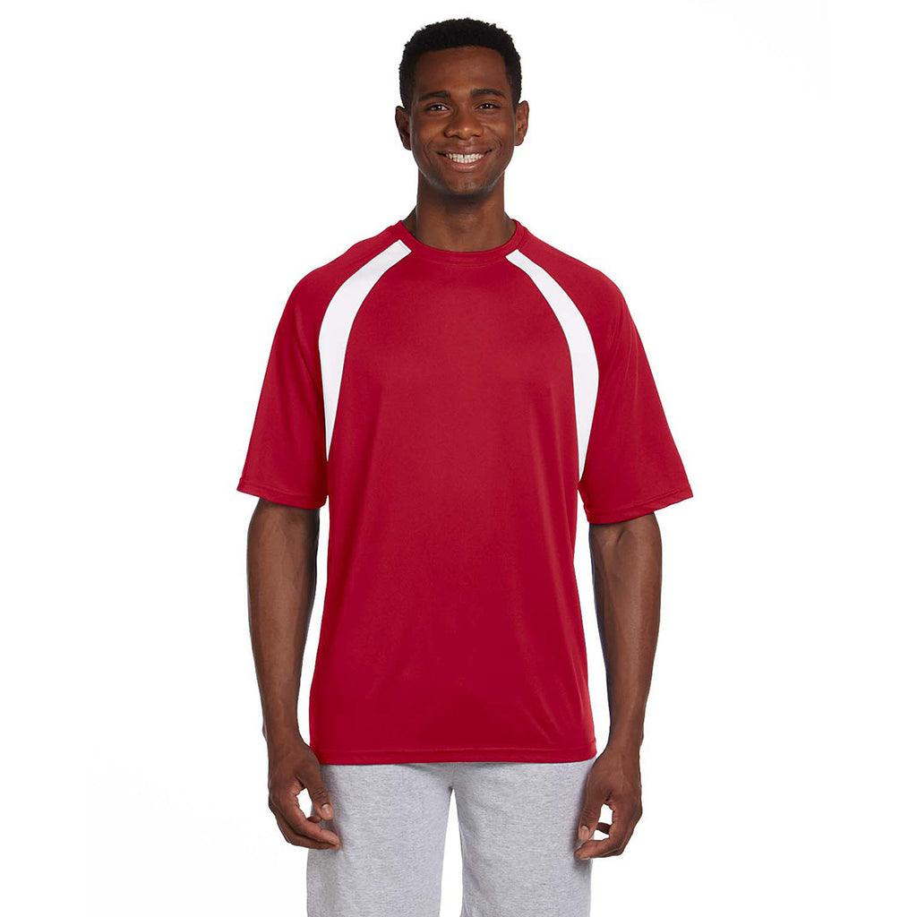 Harriton Men's Red/White 4.2 oz. Athletic Sport Colorblock T-Shirt