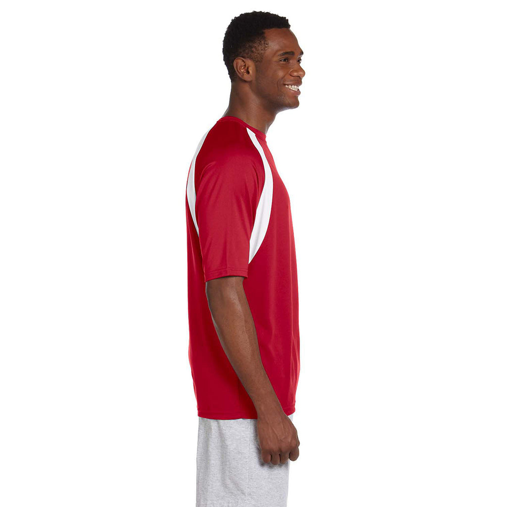 Harriton Men's Red/White 4.2 oz. Athletic Sport Colorblock T-Shirt