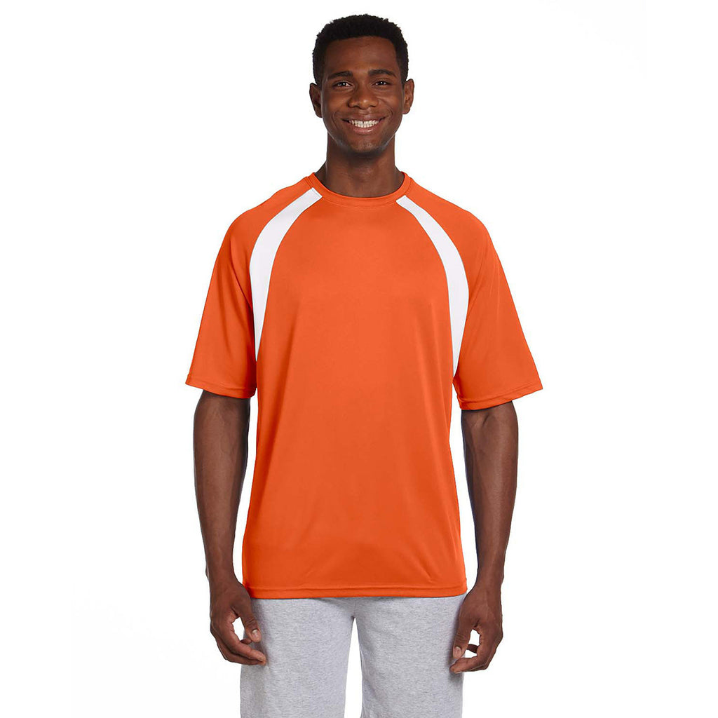 Harriton Men's Team Orange/White 4.2 oz. Athletic Sport Colorblock T-Shirt