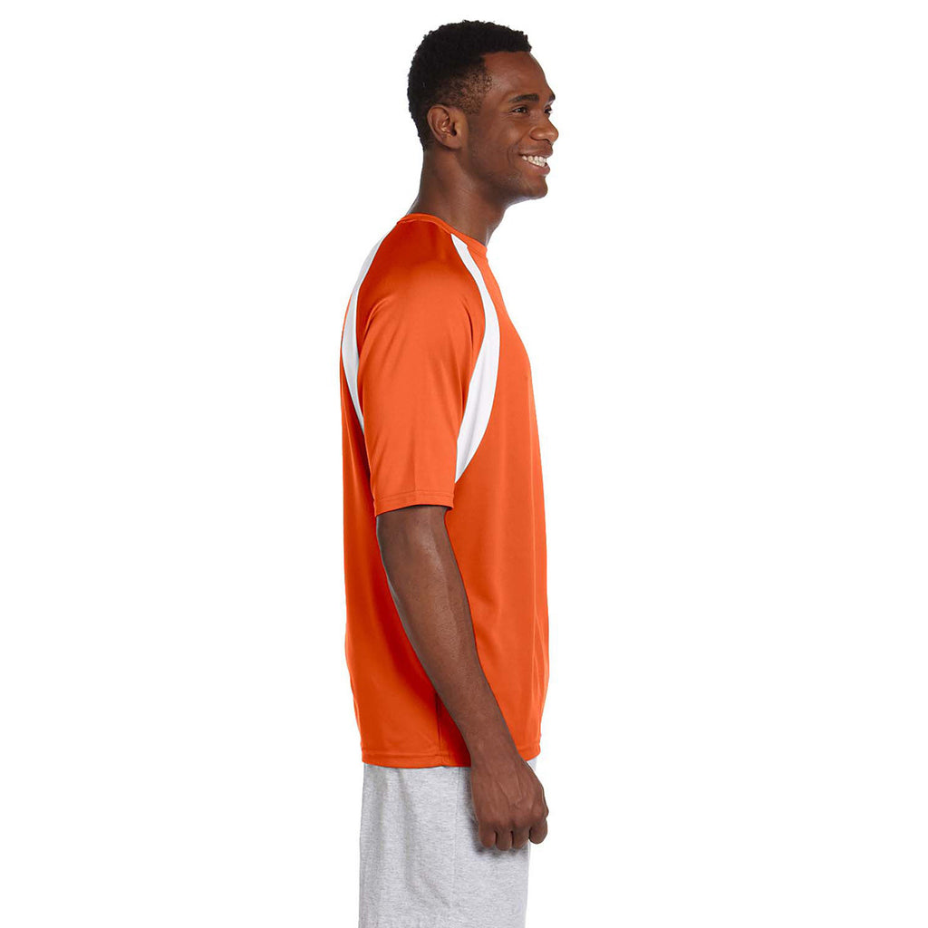 Harriton Men's Team Orange/White 4.2 oz. Athletic Sport Colorblock T-Shirt