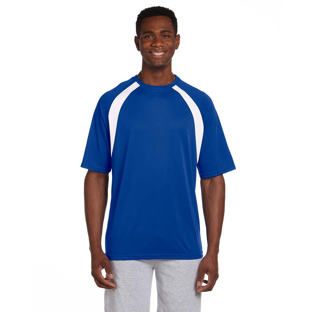 Harriton Men's True Royal/White 4.2 oz. Athletic Sport Colorblock T-Shirt