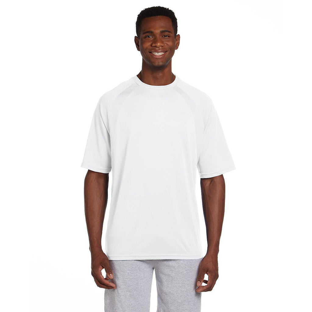 Harriton Men's White/White 4.2 oz. Athletic Sport Colorblock T-Shirt