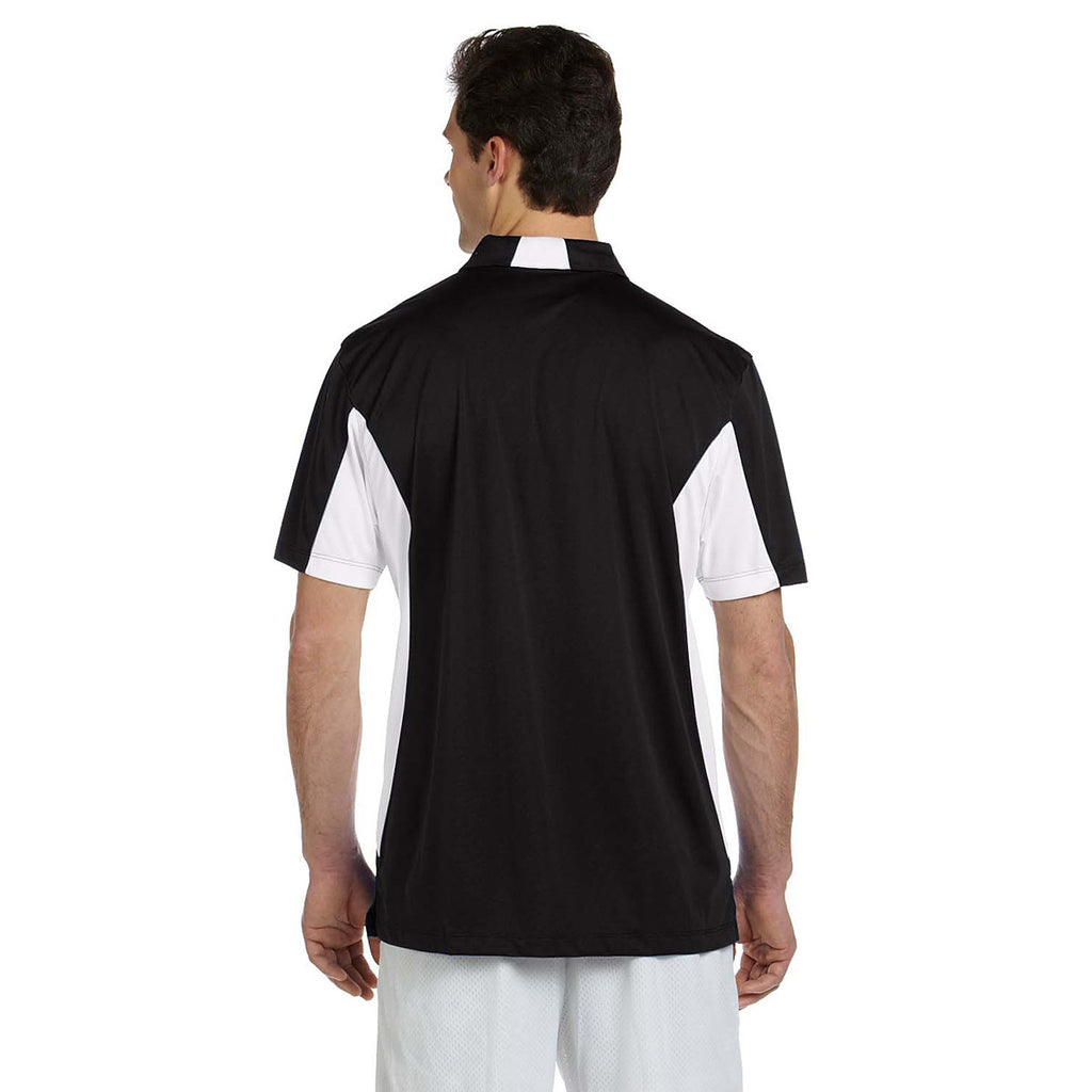 Harriton Men's Black/White Side Blocked Micro-Pique Polo