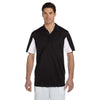 Harriton Men's Black/White Side Blocked Micro-Pique Polo