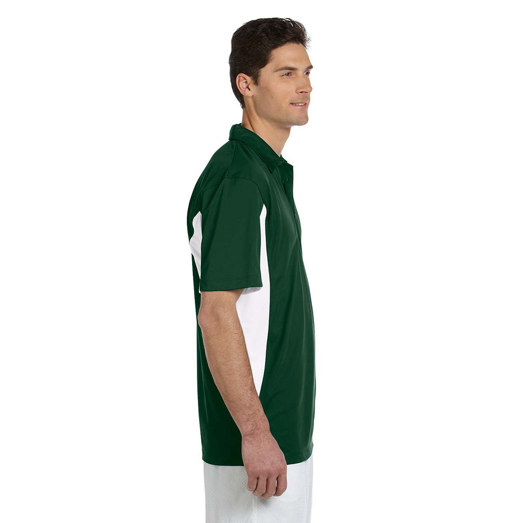 Harriton Men's Dark Green/White Side Blocked Micro-Pique Polo