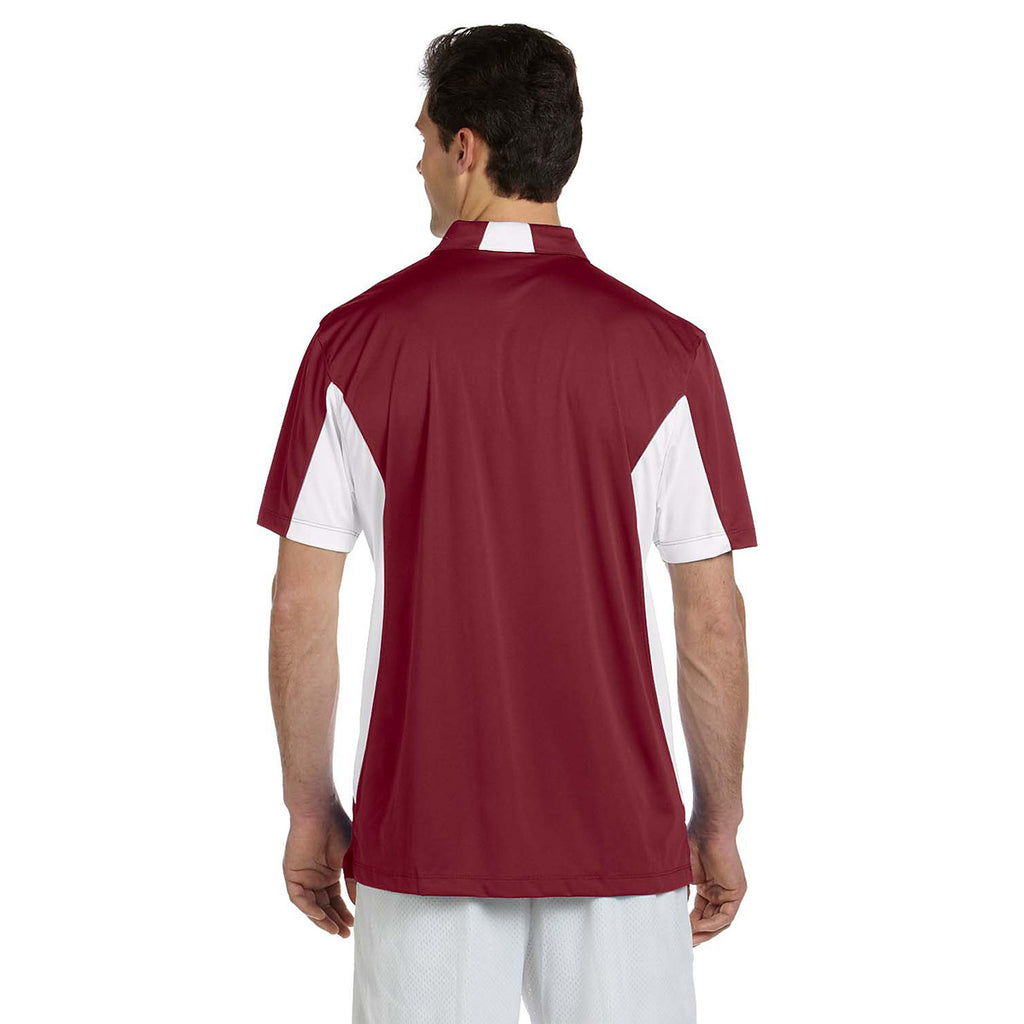 Harriton Men's Maroon/White Side Blocked Micro-Pique Polo