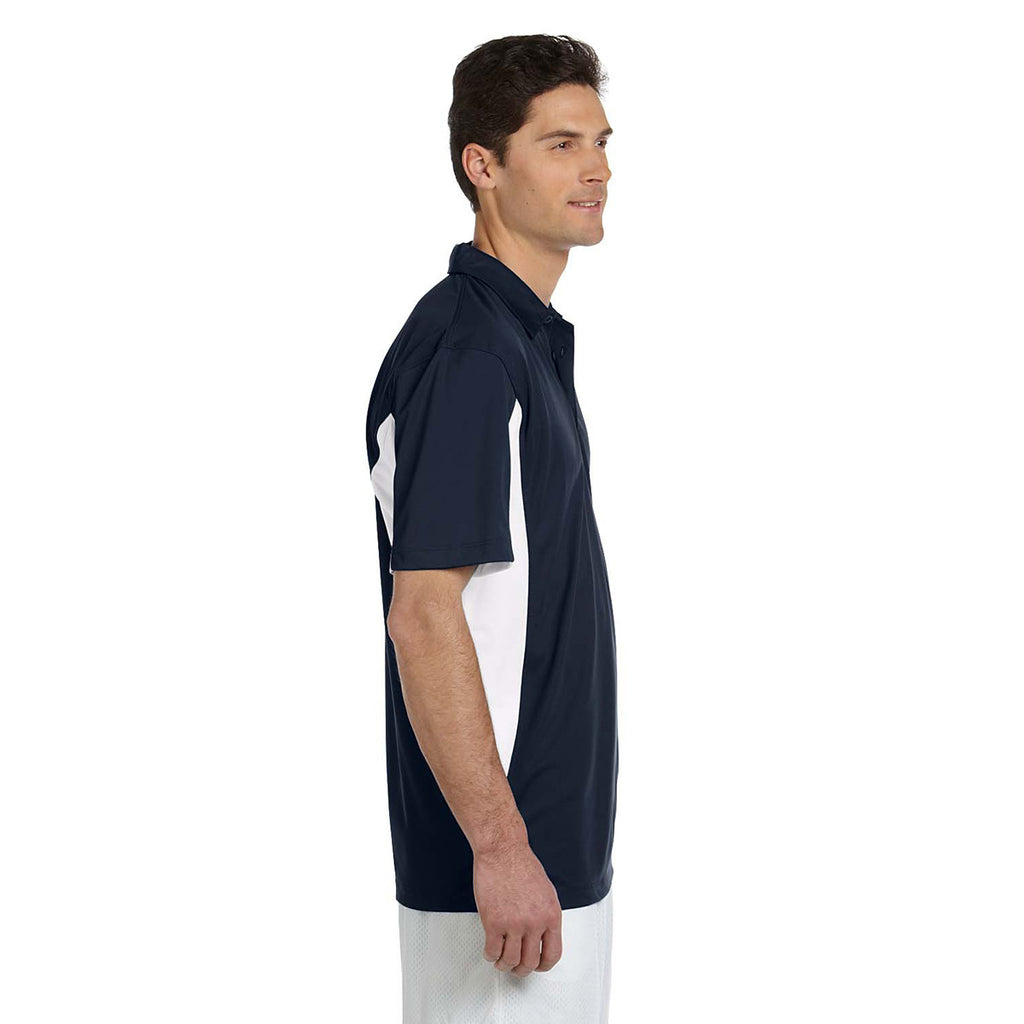 Harriton Men's Navy/White Side Blocked Micro-Pique Polo