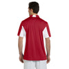 Harriton Men's Red/White Side Blocked Micro-Pique Polo