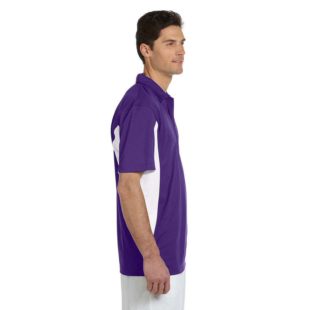 Harriton Men's Team Purple/White Side Blocked Micro-Pique Polo