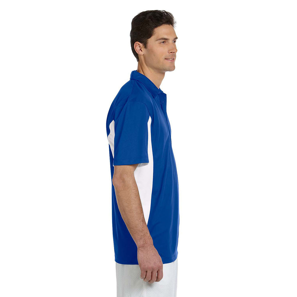 Harriton Men's True Royal/White Side Blocked Micro-Pique Polo