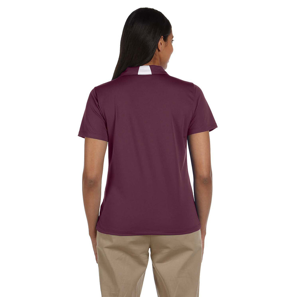 Harriton Women's Maroon/White Side Blocked Micro-Pique Polo