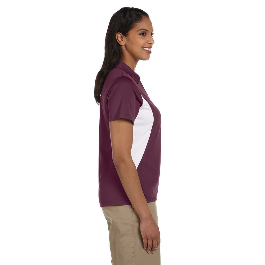 Harriton Women's Maroon/White Side Blocked Micro-Pique Polo