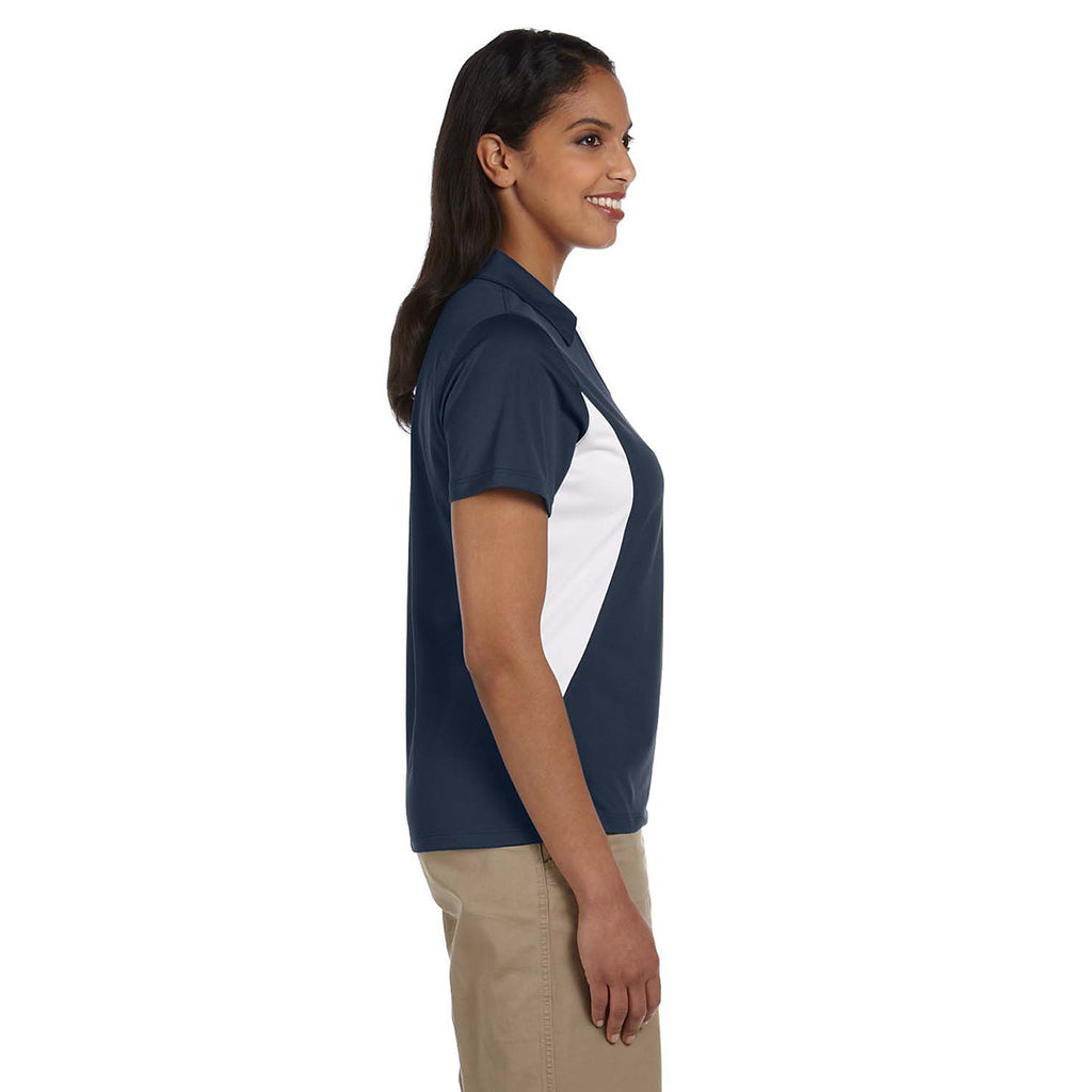 Harriton Women's Navy/White Side Blocked Micro-Pique Polo